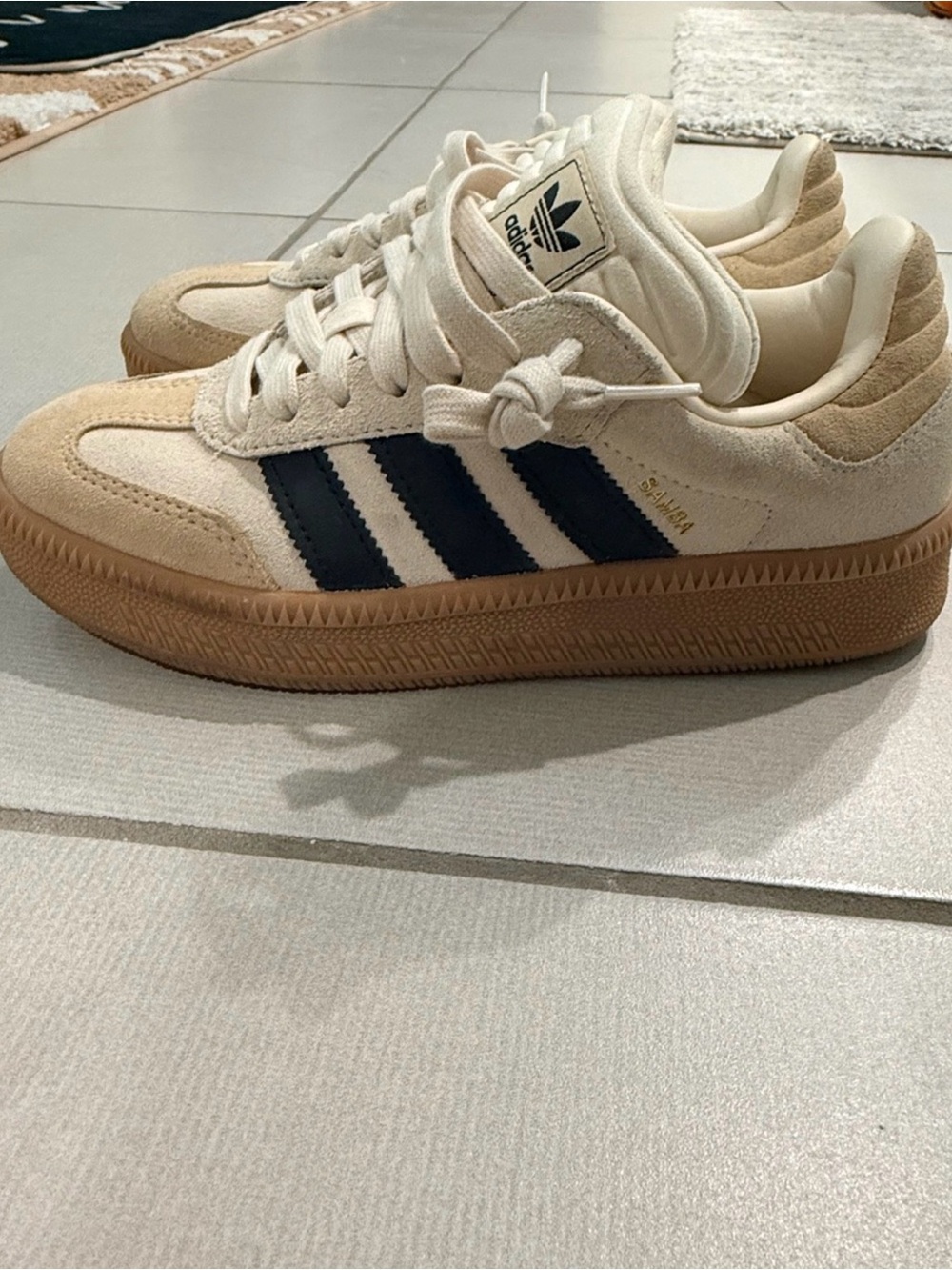 Adidas Samba Platform Sneakers - Cream with Black Stripes and Gum Sole